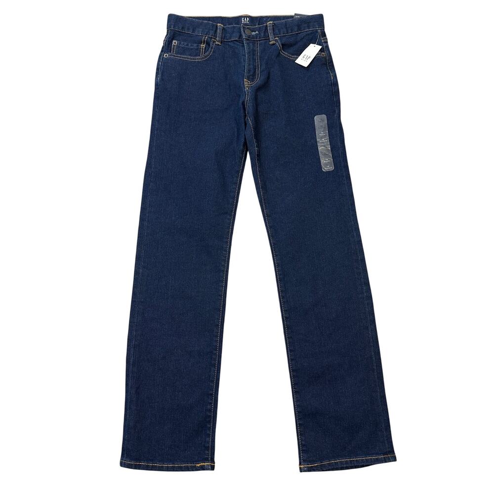 Gap Denim Kids Jeans Youth Boys 14 Regular Dark Wash Blue Straight Leg Zip Fly